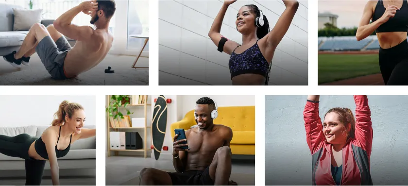 Several people working out across different workout challenges