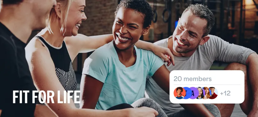 Members of "Fit For Life" group after a workout session, happy.
