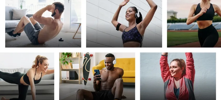 Several people working out across different workout challenges