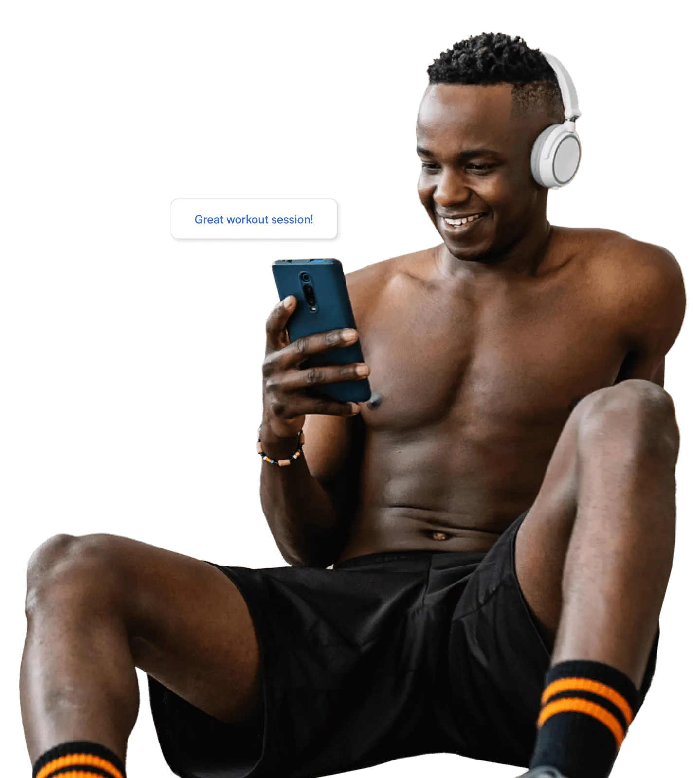 User receiving a prompt saying "Great workout session!" after a workout